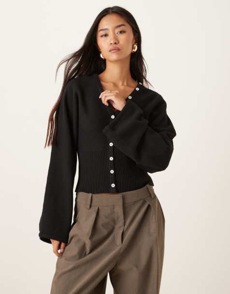 Gina Tricot sculpted fit waist knit cardigan in black - view 1