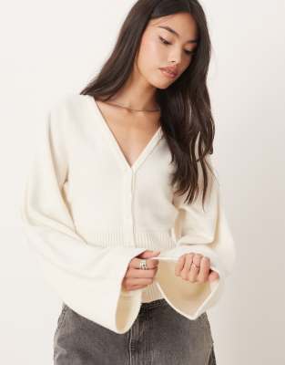 Gina Tricot Sculpted Fit Waist Knit Cardigan In Neutral