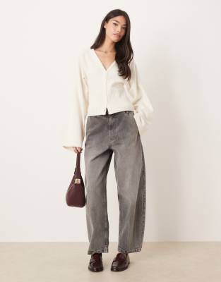 Gina Tricot Sculpted Fit Waist Knit Cardigan In Neutral