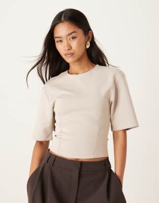 Gina Tricot Sculpted Waist Wide Short Sleeve Top In White