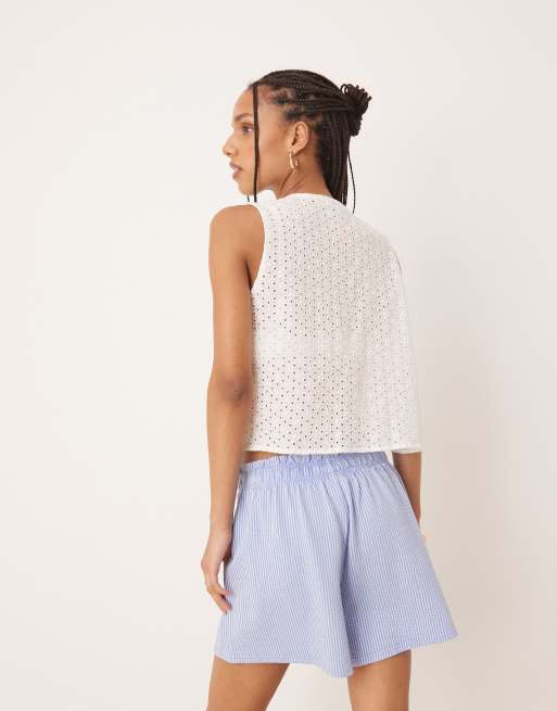 Gina Tricot seersucker shorts in blue plaid