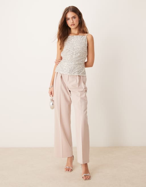 Gina Tricot sequin short square neck cami vest top in silver, 3 of 4