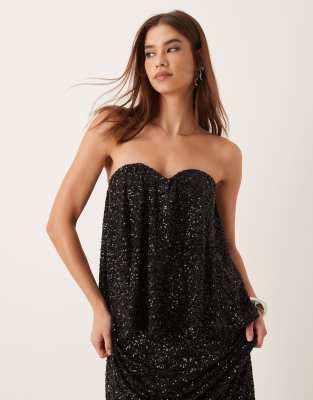 Gina Tricot Sequin Strapless Top In Black