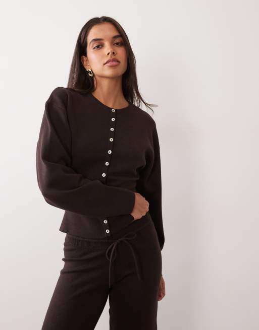 Gina Tricot – Mörkbrunt, stickat loungewearset, 3 av 3