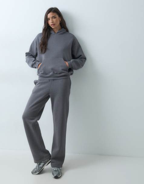 Gina Tricot set loose fit straight leg sweatpants in charcoal - view 1