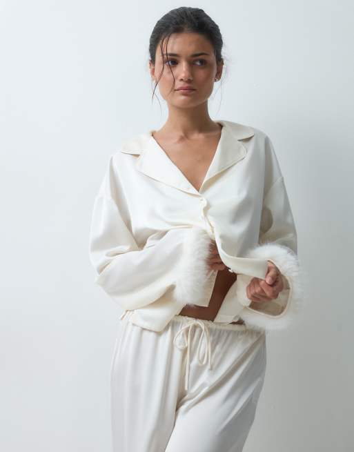 Gina Tricot set pyjamasbyxor med pälskant i offwhite, 3 av 5