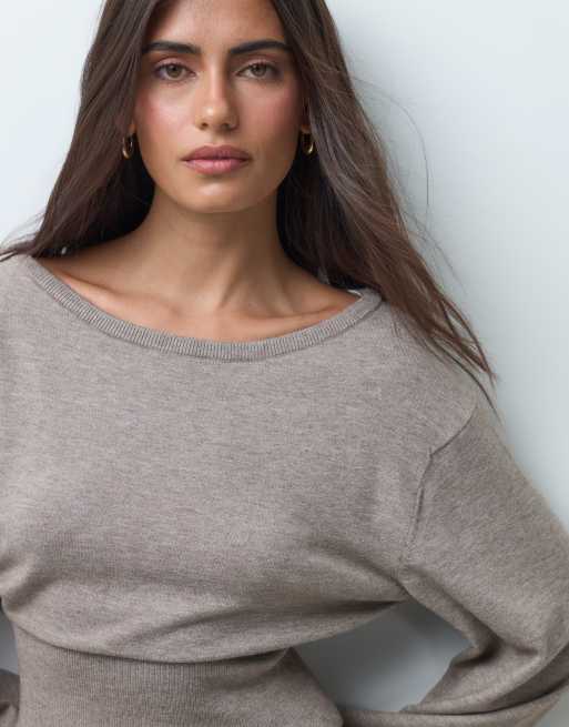 Gina Tricot set stickad loungetopp i brunmelerad, 4 av 5