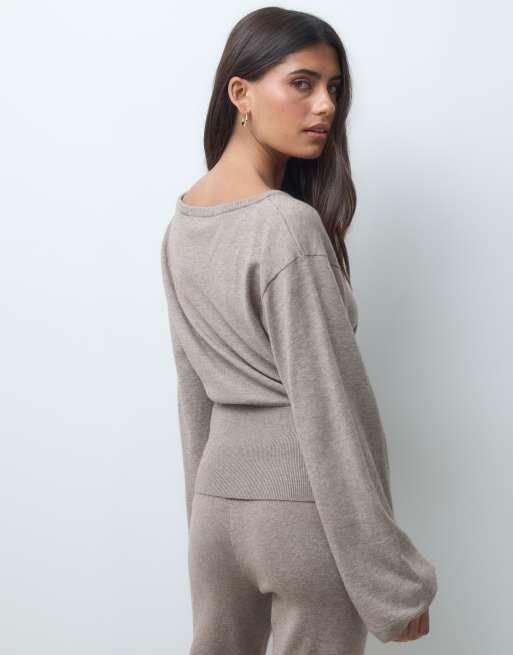 Gina Tricot set stickad loungetopp i brunmelerad, 5 av 5