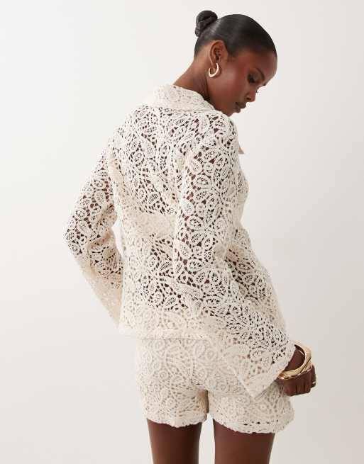 Gina Tricot set stickad virkad skjorta i off white, 4 av 4