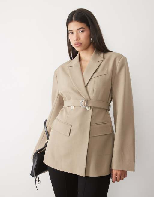 Gina Tricot shaped blazer med bælte i beige, 2 af 4