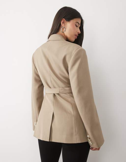 Gina Tricot shaped blazer med bælte i beige, 3 af 4