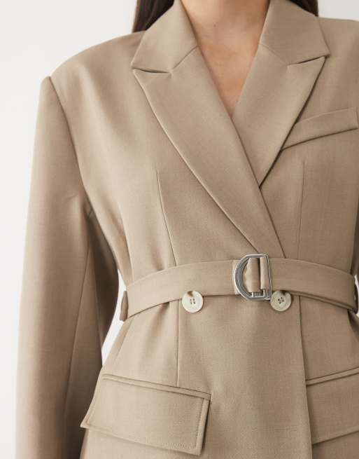 Gina Tricot shaped blazer med bælte i beige, 4 af 4
