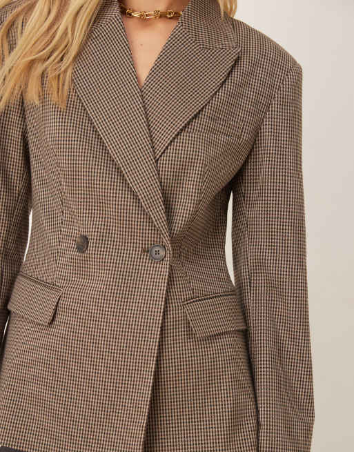 Gina Tricot shaped blazer with padded shoulders in brown check