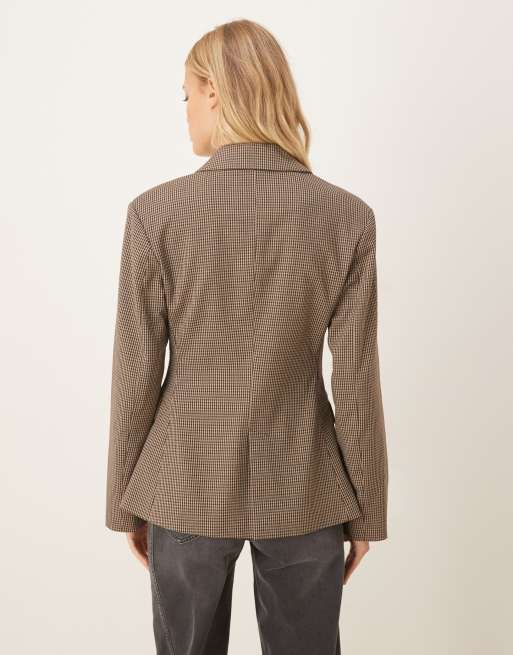 Gina Tricot shaped blazer with padded shoulders in brown check