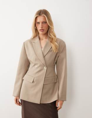 Gina Tricot Shaped Blazer With Padded Shoulders In Gray