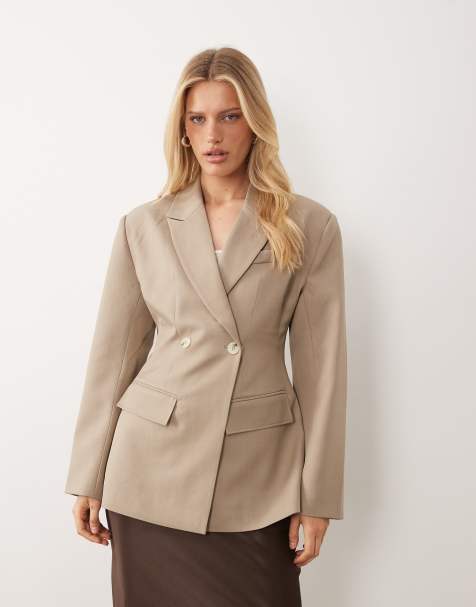 Gina Tricot shaped blazer with padded shoulders in light beige