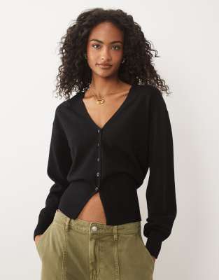 Gina Tricot Shaped Knit Cardigan In Black