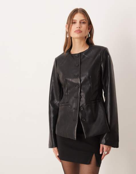 Gina Tricot shaped PU blazer top in black