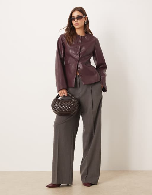 Gina Tricot shaped PU blazer top in burgundy, 2 of 4