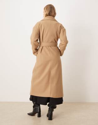 Gina Tricot Shawl Collar Long Midi Coat In Neutral