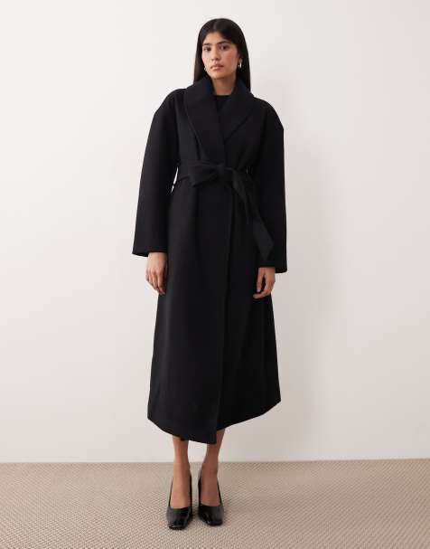 Gina Tricot shawl collar long midi coat in black - view 1