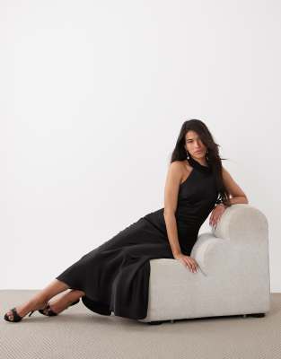 Gina Tricot Shawl Halterneck Maxi Dress In Black