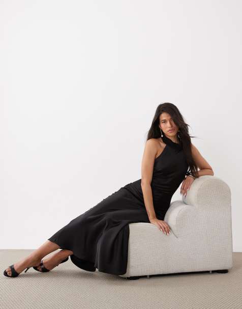 Gina Tricot shawl halterneck maxi dress in black - view 1