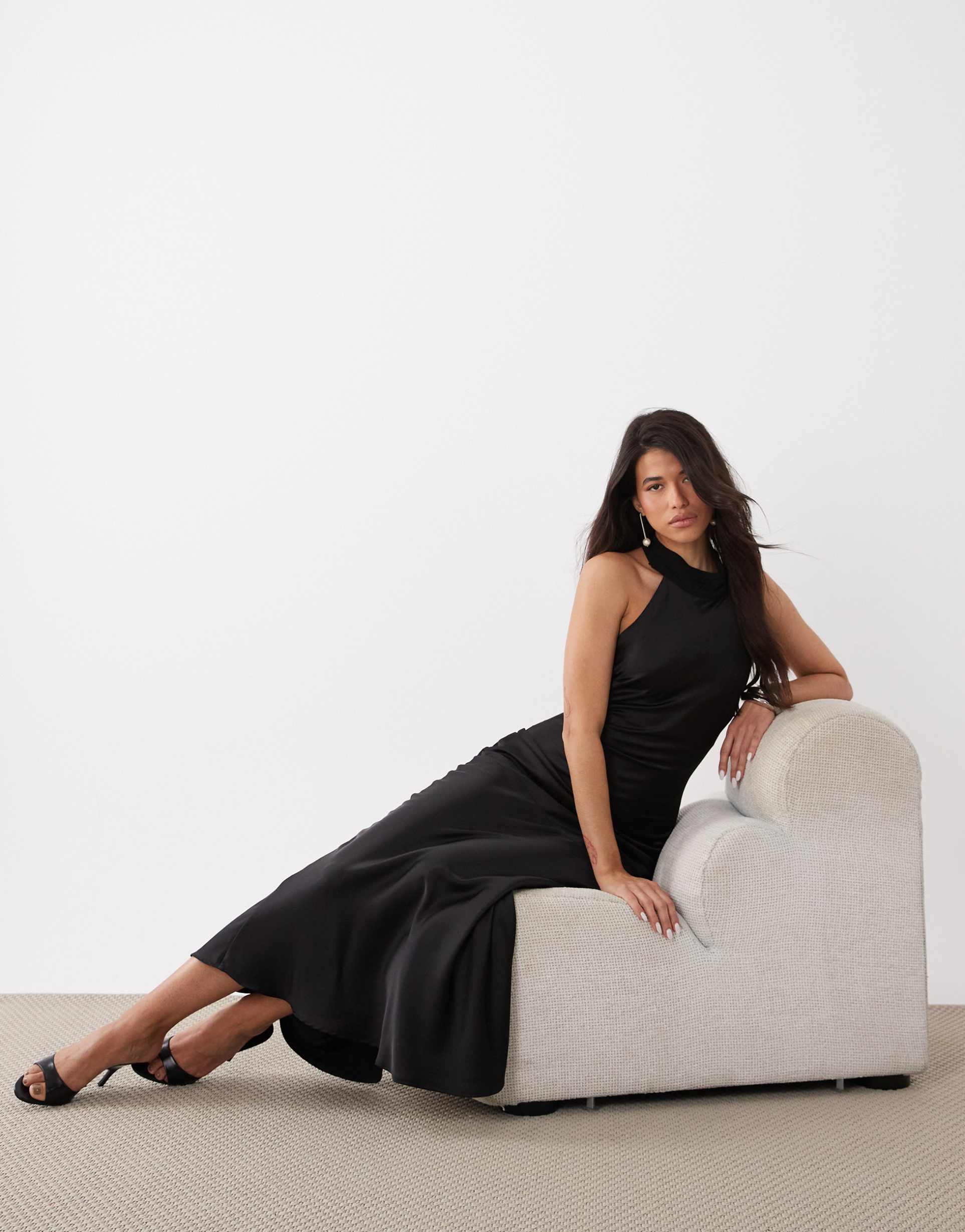 gina tricot shawl halterneck maxi dress in black