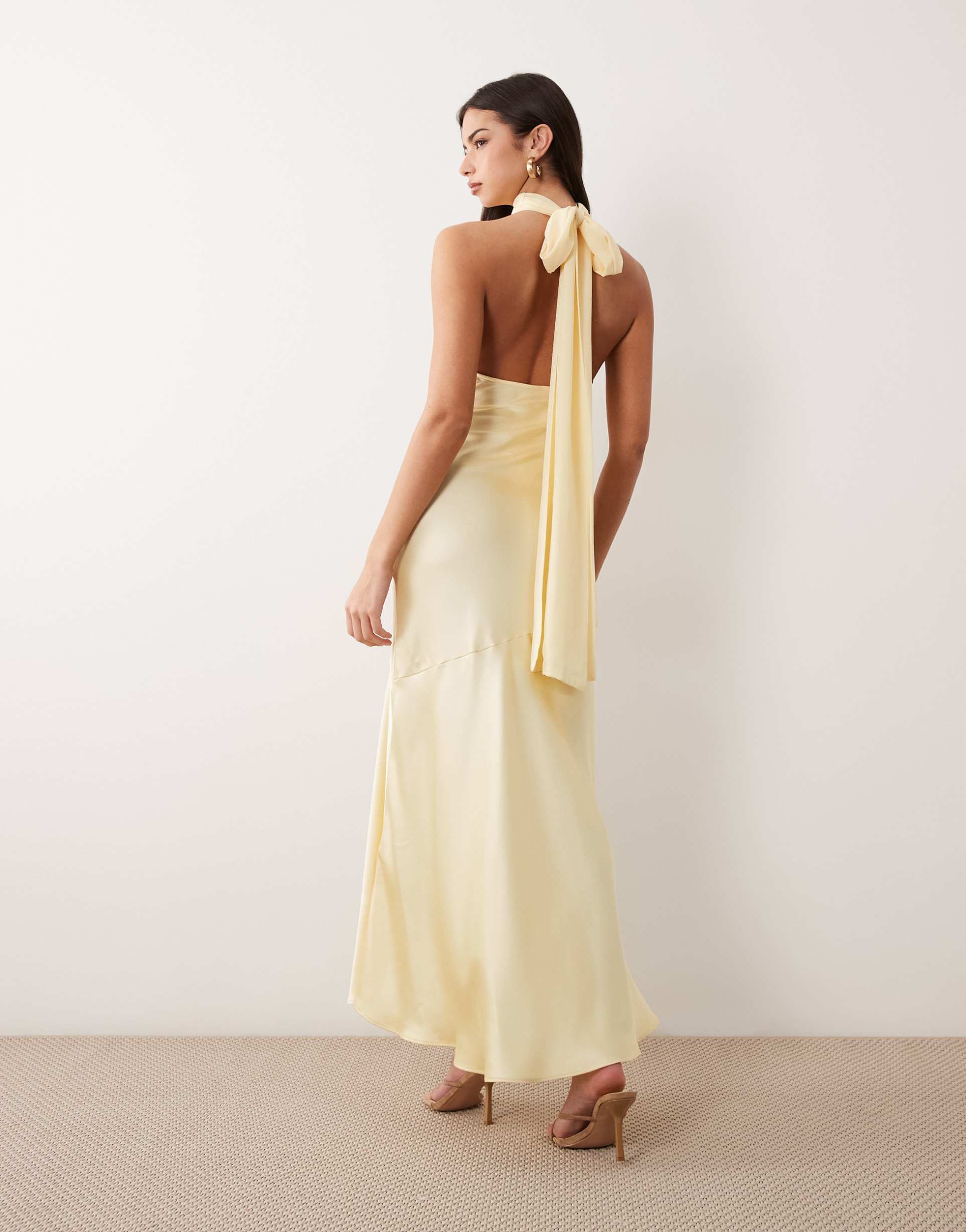 gina tricot shawl halterneck maxi dress in butter yellow