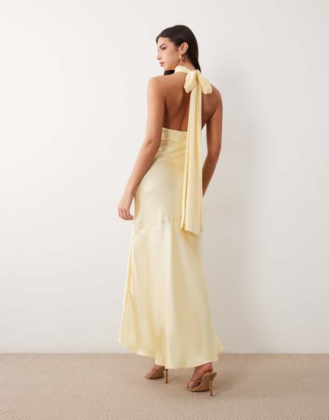 Gina Tricot shawl halterneck maxi dress in butter yellow | ASOS