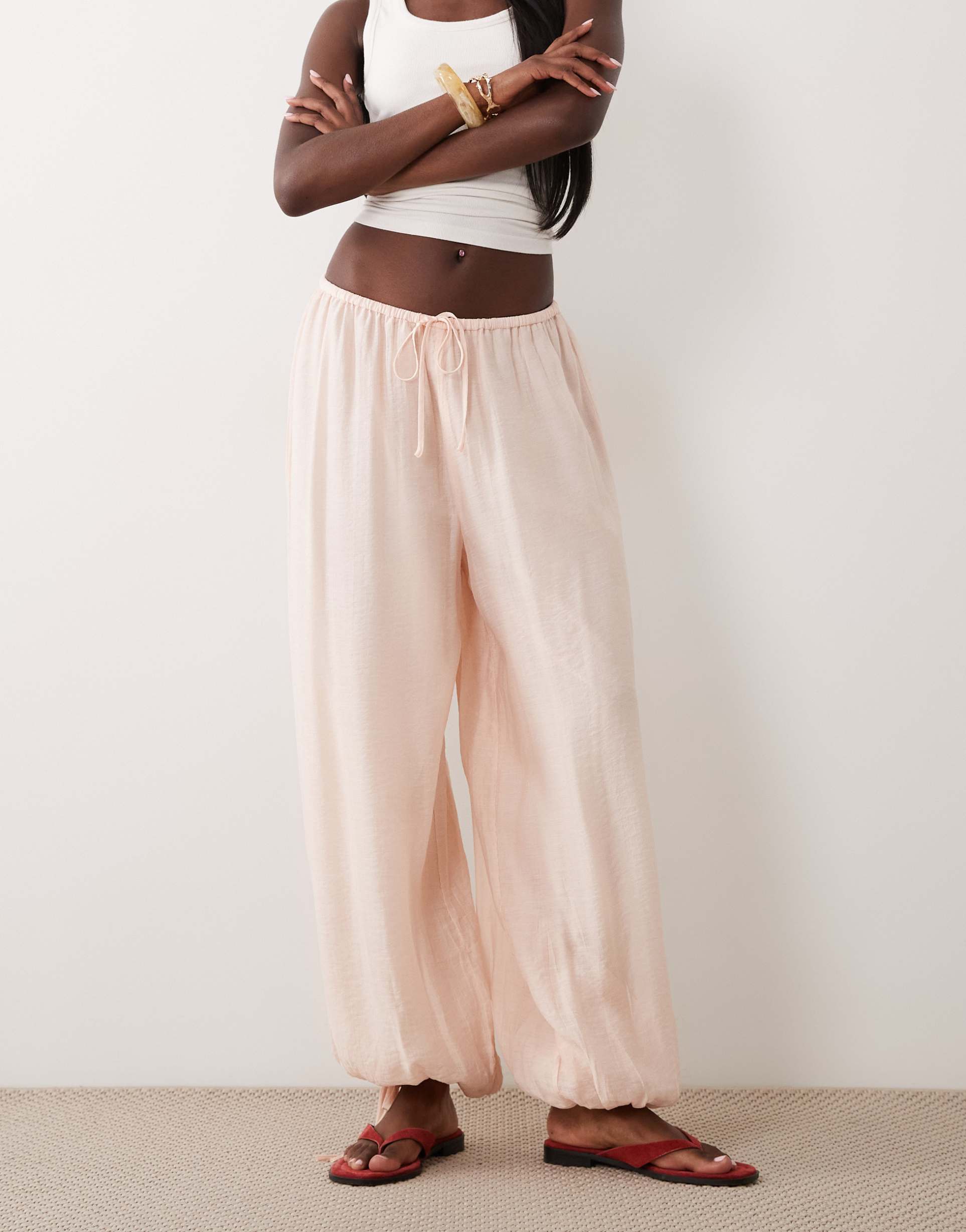 gina tricot sheer balloon pants in peach