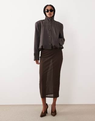 Gina Tricot Sheer Midi Skirt In Brown