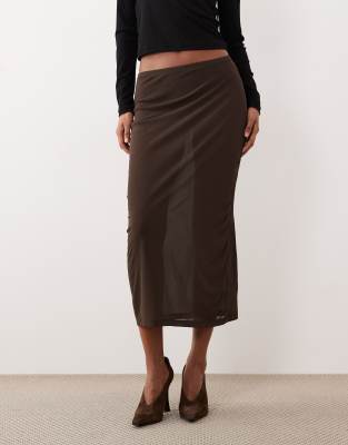 Gina Tricot Sheer Midi Skirt In Brown