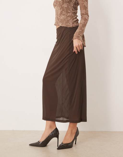 Gina Tricot sheer midi skirt in brown, 2 of 5
