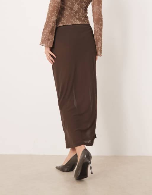 Gina Tricot sheer midi skirt in brown, 5 of 5