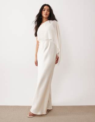 Gina Tricot sheer one shoulder maxi dress with side slit in cream