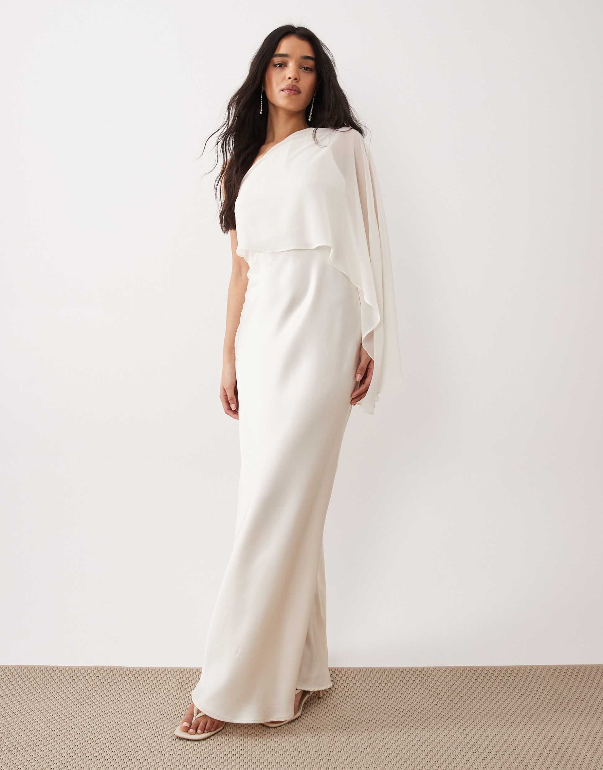 gina tricot sheer one shoulder maxi dress with side slit in cream