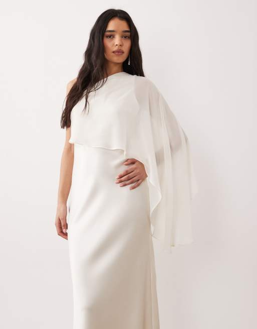 Gina Tricot sheer one shoulder maxi dress with side slit in cream, 2 of 4