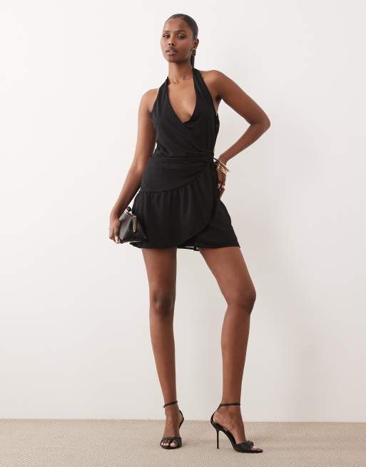 Gina Tricot sheer wrap mini dress in black and white polka dot | ASOS