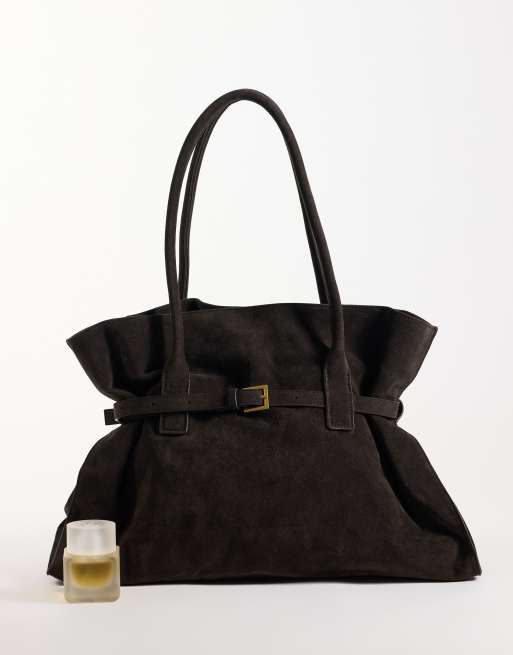 Gina Tricot Shopper in Wildlederoptik mit Gürtel in Dunkelbraun, 2 von 4