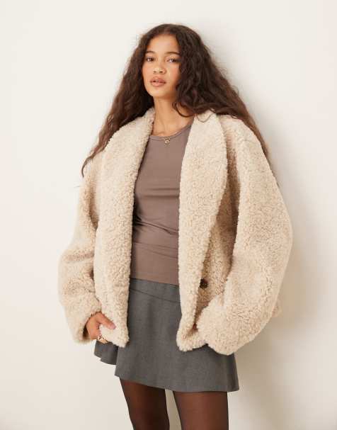 Gina Tricot short borg pile jacket in light beige - view 1