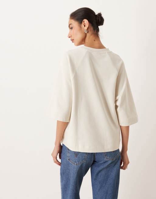 Gina Tricot short boxy t-shirt in off white, 3 of 4