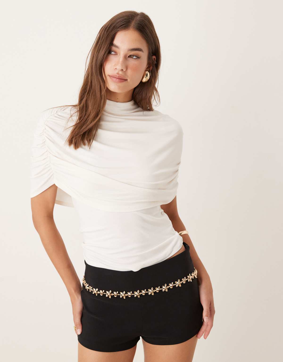 Gina Tricot short cape ruched top in white
