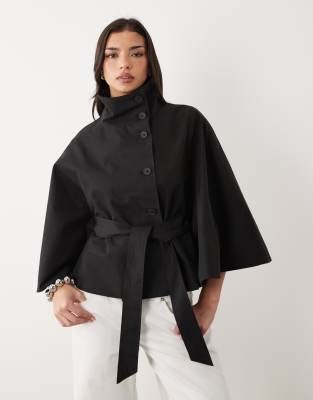 Gina Tricot Short Cape Trench Jacket In Black