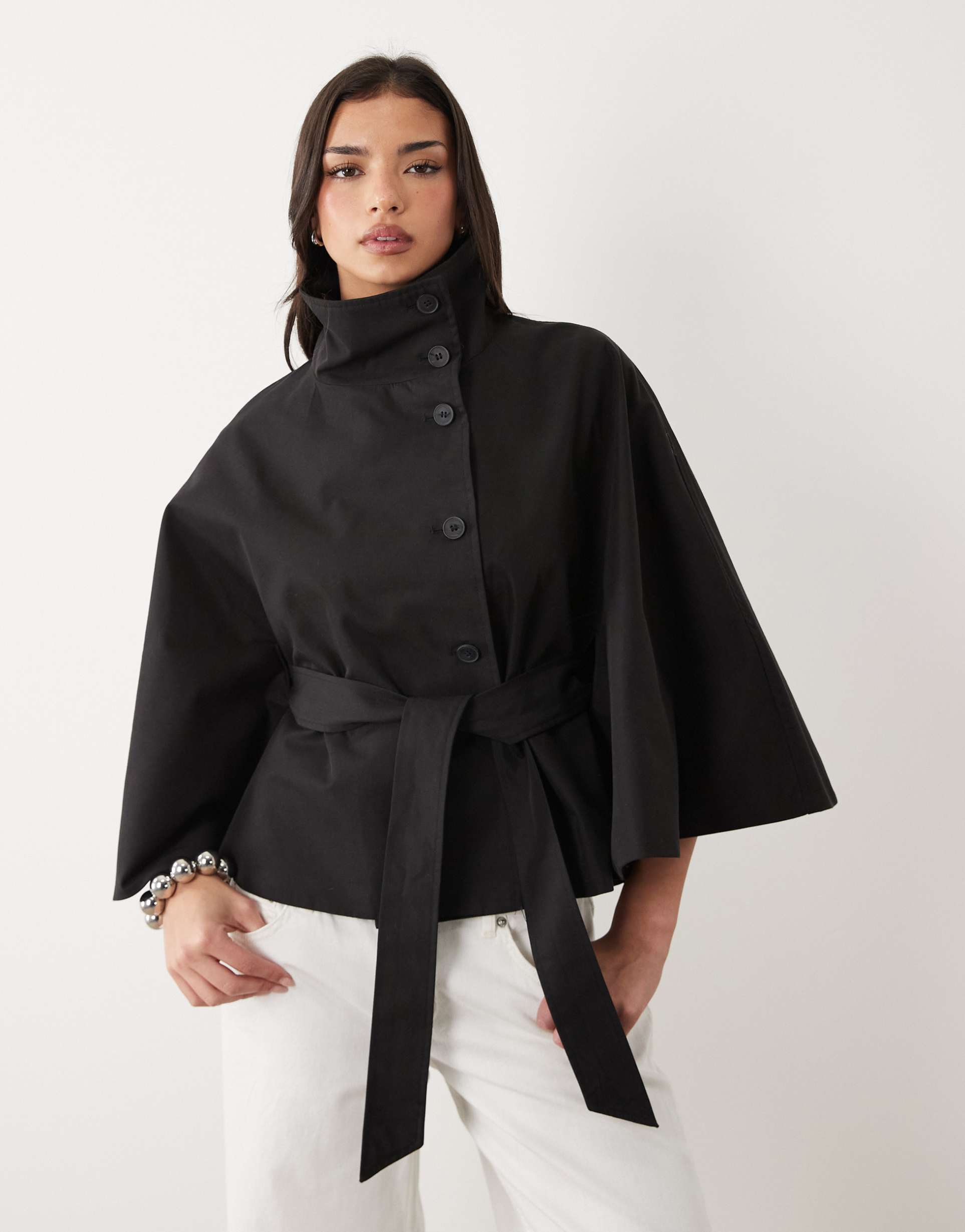 gina tricot short cape trench jacket in black