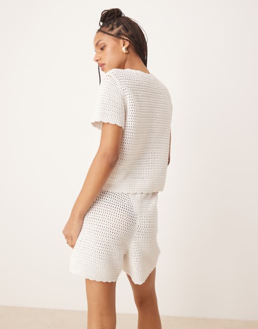 Gina Tricot - Short d'ensemble en maille au crochet - Blanc, 4 de 5