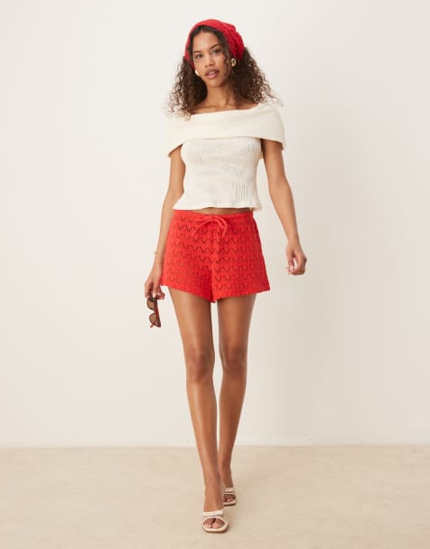 Gina Tricot - Short en crochet à cordon de serrage - Rouge - view 1