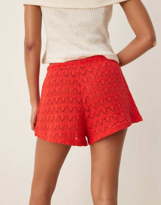 Gina Tricot - Short en crochet à cordon de serrage - Rouge, 3 de 5