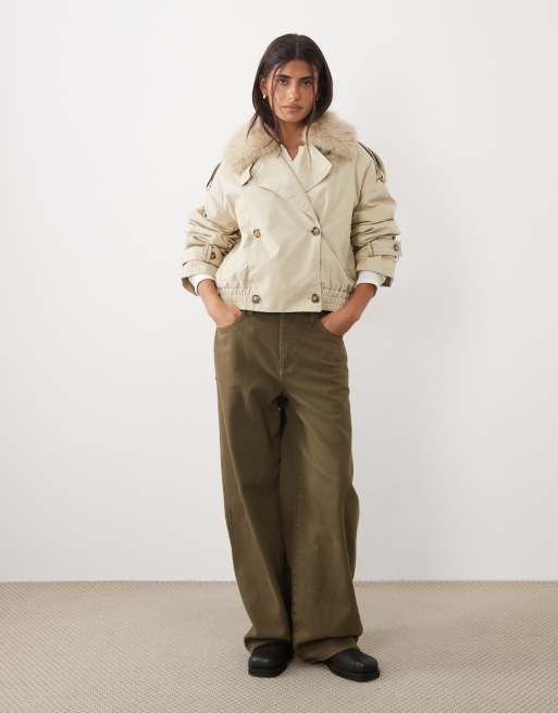 Gina Tricot short faux fur collar jacket in beige, 2 of 4