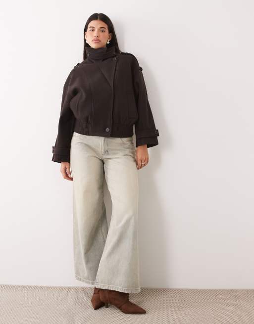 Gina Tricot short high funnel neck bomber style jacket with wool in light beige, 2 of 4